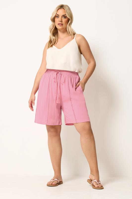 YOURS Plus Size Pink Tassel Shorts | Yours Clothing 1