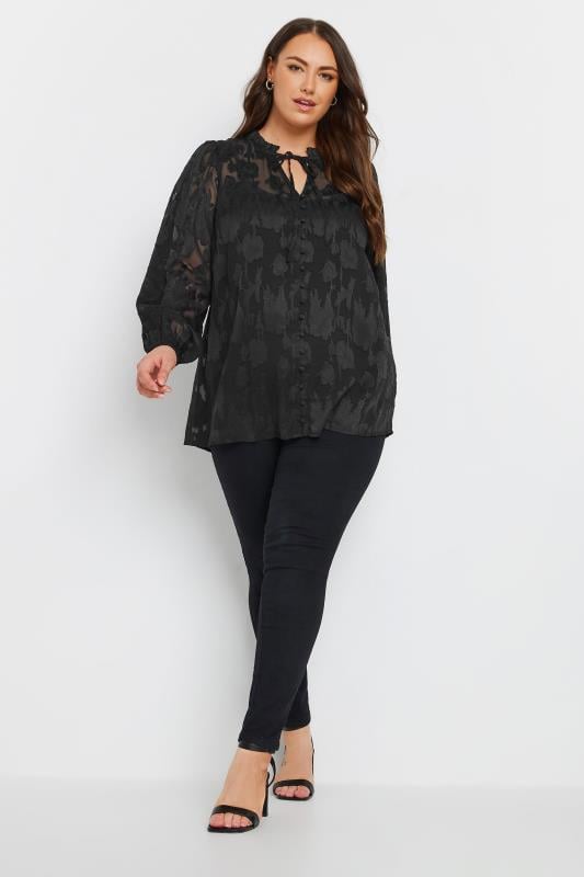 YOURS Plus Size Black Tie Neck Blouse | Yours Clothing  2