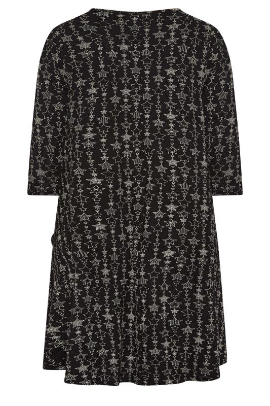 YOURS Plus Size Black Star Print Drape Pocket Mini Dress | Yours Clothing 7