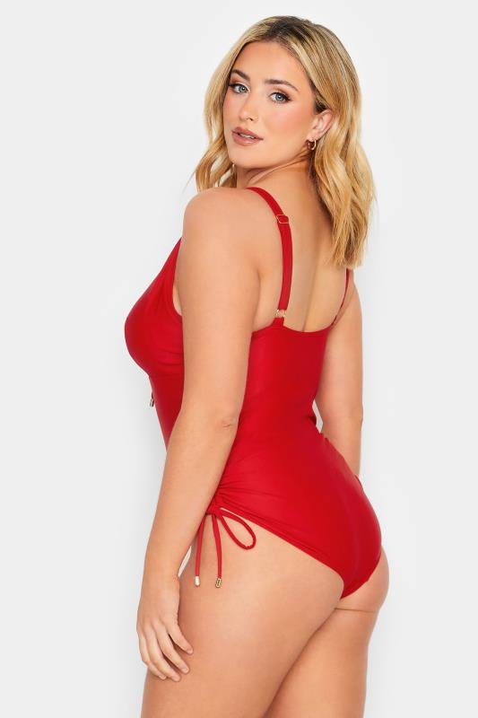 YOURS Plus Size Red Drawstring Detail Swimsuit | Yours Clothing 4
