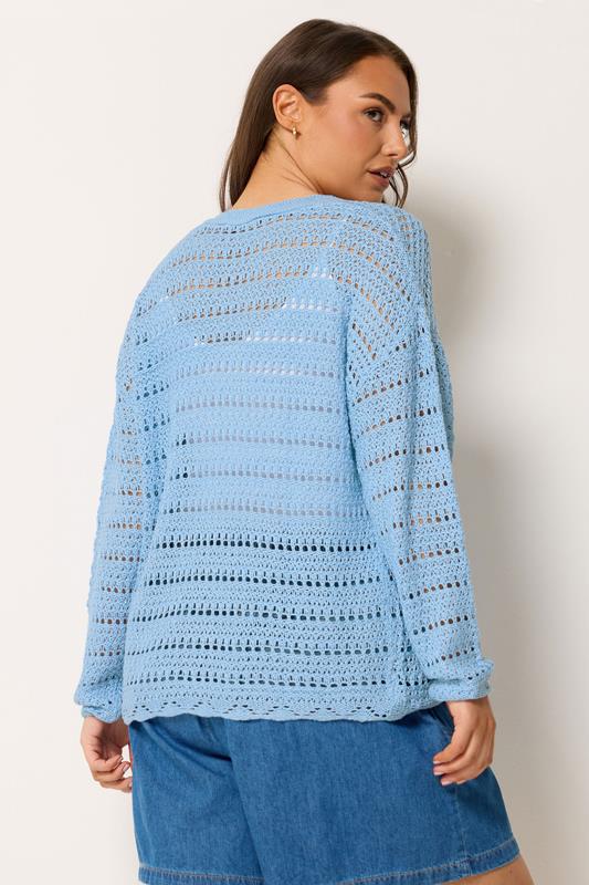 YOURS Plus Size Blue Pointelle Stitch Knitted Cardigan | Yours Clothing 2