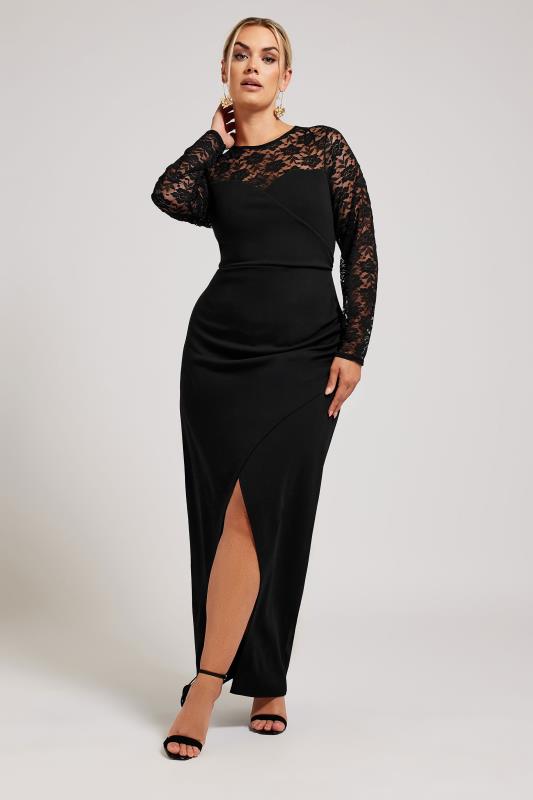 YOURS LONDON Plus Size Black Lace Detail Maxi Dress | Yours Clothing 1