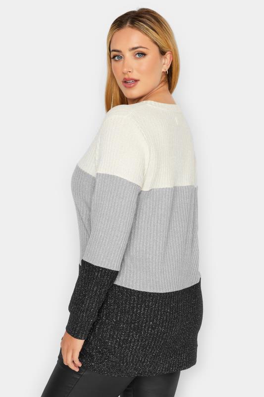 YOURS LUXURY Curve Grey Colour Block Soft Touch Metallic Jumper | Yours Clothing 4