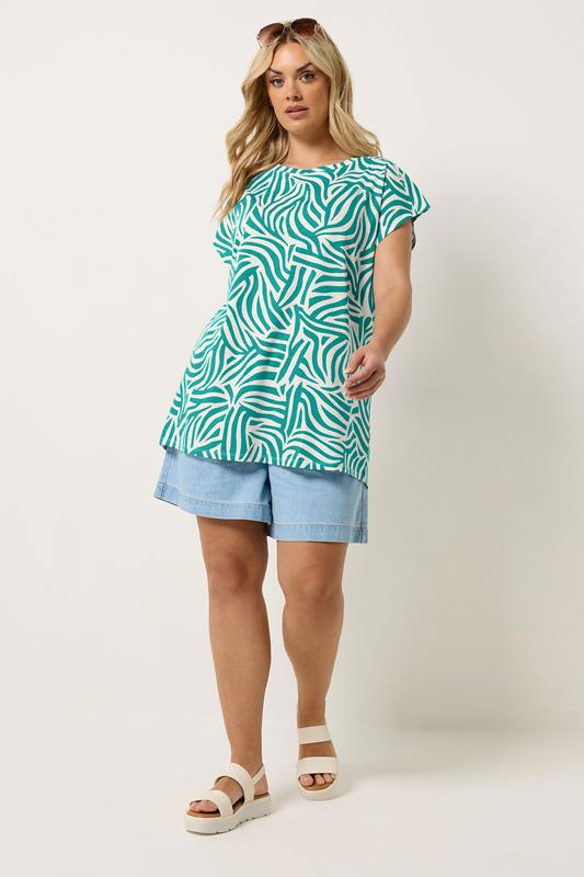 YOURS Plus Size Teal Blue Zebra Print T-Shirt | Yours Clothing 1