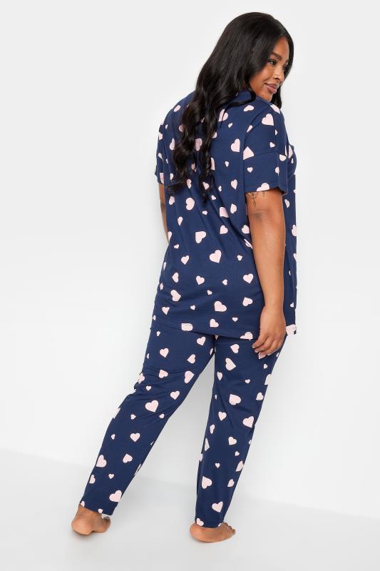 YOURS Plus Size Navy Blue Heart Print Pyjama Set | Yours Clothing 3