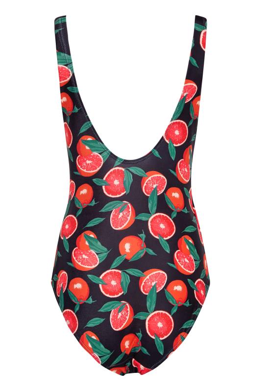 LTS Tall Black Tropical Fruit Print Wrap Front Swimsuit_BK.jpg