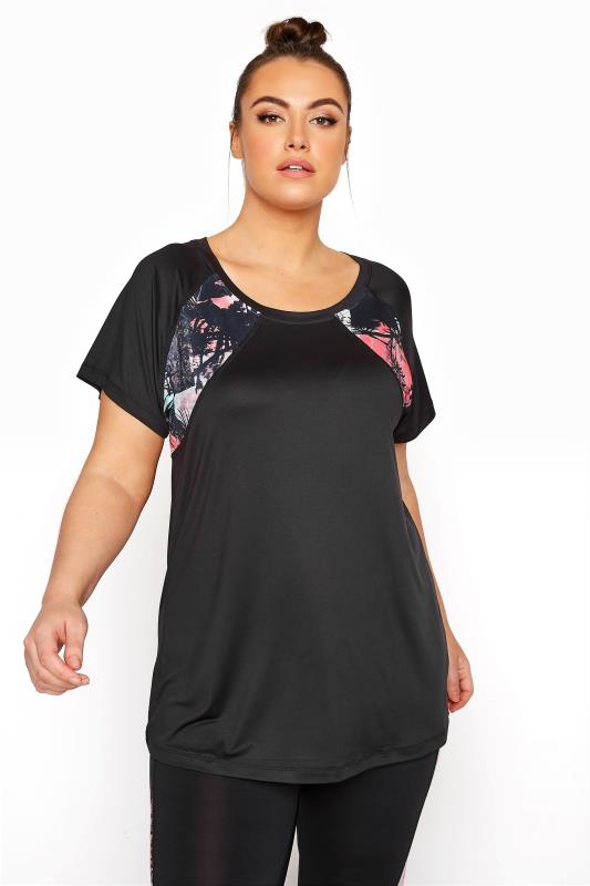  Grande Taille ACTIVE Black Palm Print Top