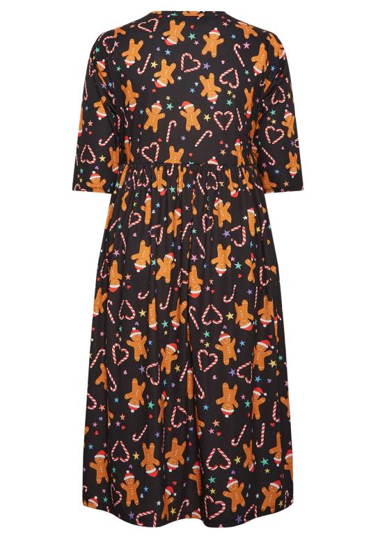 LIMITED COLLECTION Plus Size Black Gingerbread Print Christmas Smock Dress | Yours Clothing  7