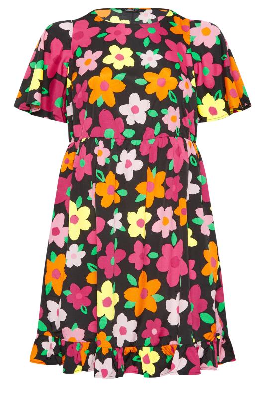 LIMITED COLLECTION Plus Size Black Floral Print Frill Smock Dress | Yours Clothing 7