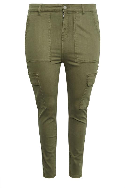 YOURS Curve Plus Size Khaki Green Cargo AVA Jeans | Yours Clothing  6