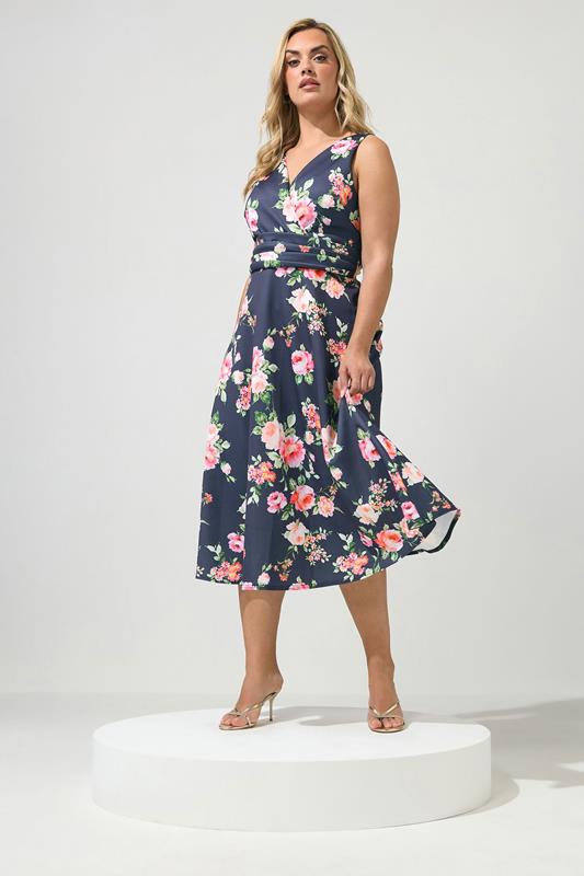  YOURS LONDON vestido midi azul marino con estampado floral