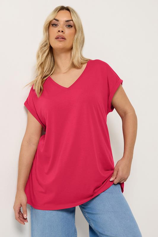  YOURS camiseta básica roja de escote de pico