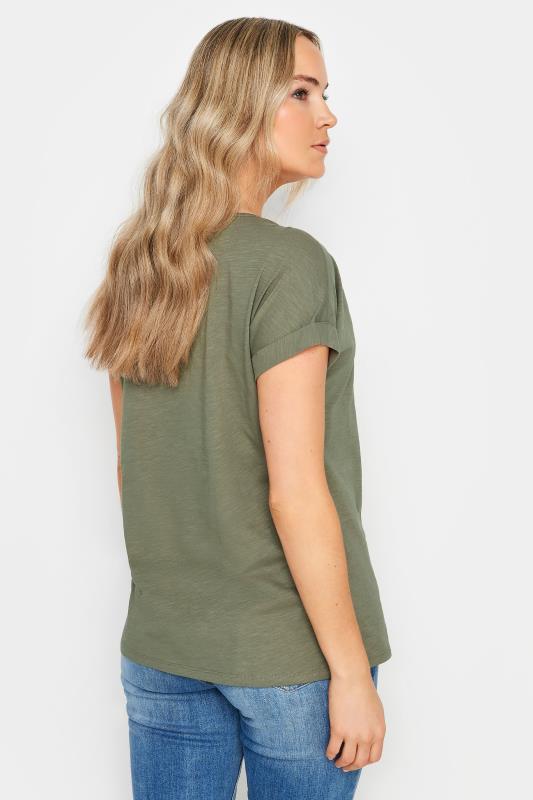 LTS Tall Women's Khaki Green Cotton Henley T-Shirt | Long Tall Sally 3