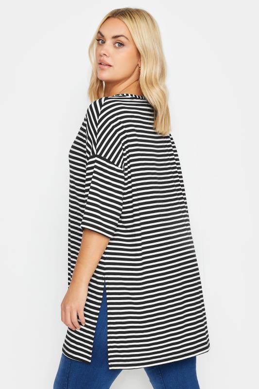 YOURS Plus Size Black Striped Oversized Top | Yours Clothing 3