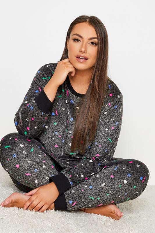  Grande Taille YOURS Curve Grey Star & Heart Print Velour Lounge Set