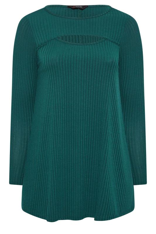 Curve Plus Size Forest Green Ribbed Cut Out Long Sleeve Ribbed Top | Yours Clothing 6