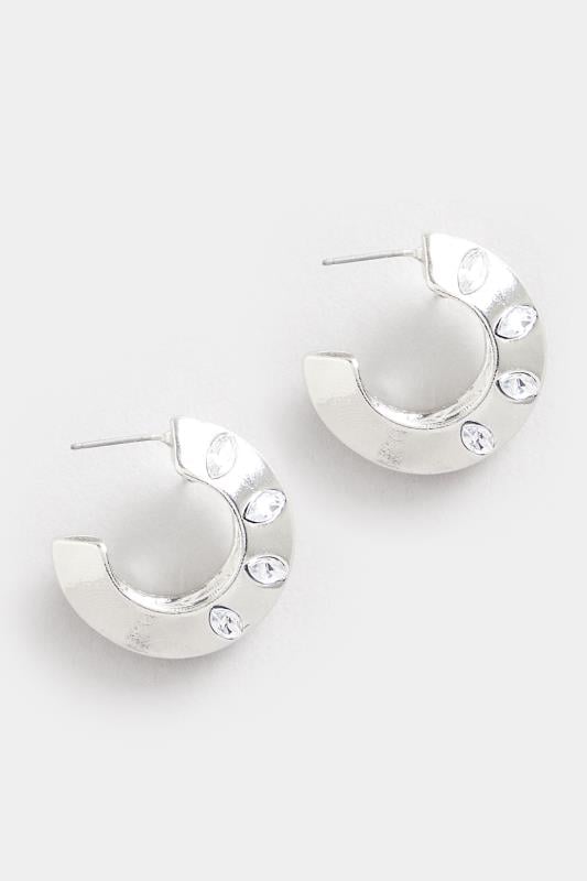 Silver Tone Diamante Detail Hoop Earrings | Yours Clothing  2