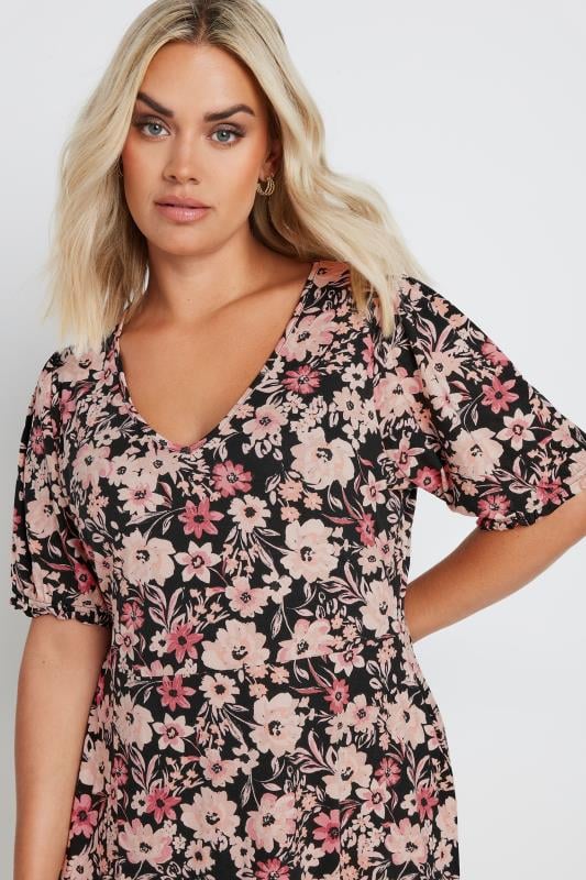 YOURS Plus Size Black Floral Print Mini Dress | Yours Clothing 4