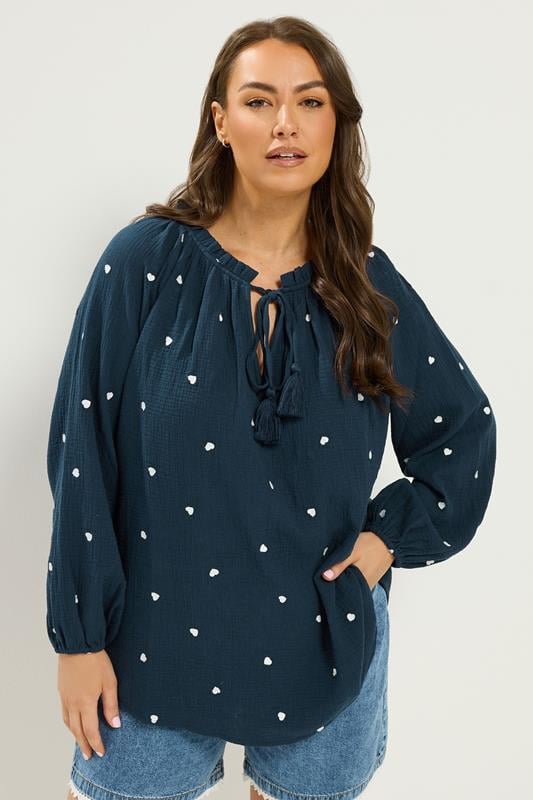  YOURS marineblauwe blouse 