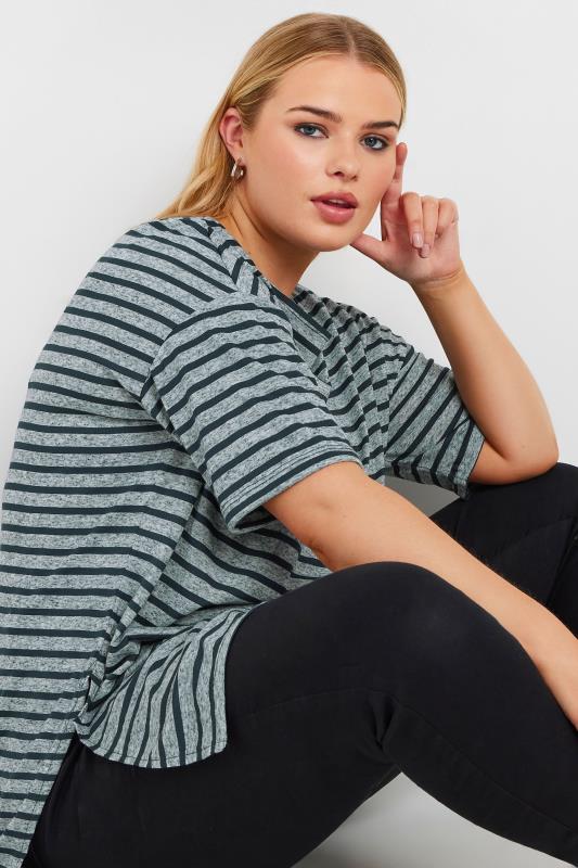 YOURS Plus Size Blue Stripe Oversized Linen T-Shirt | Yours Clothing 5