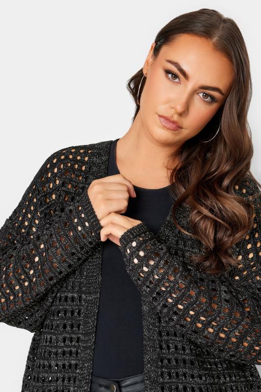 YOURS Plus Size Black Metallic Crochet Cardigan | Yours Clothing 4