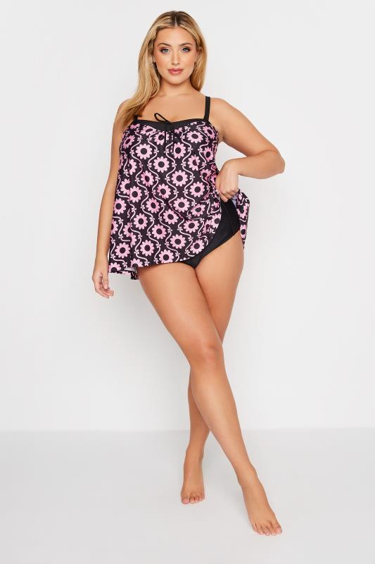 Plus Size Black Daisy Print A-Line Tankini | Yours Clothing 2
