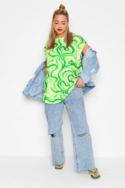 LIMITED COLLECTION Curve Green Retro Swirl Print Grown on Sleeve Top 2