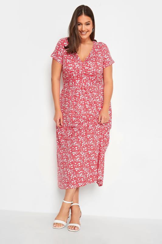 Plus Size  YOURS Curve Red Ditsy Print Midaxi Dress