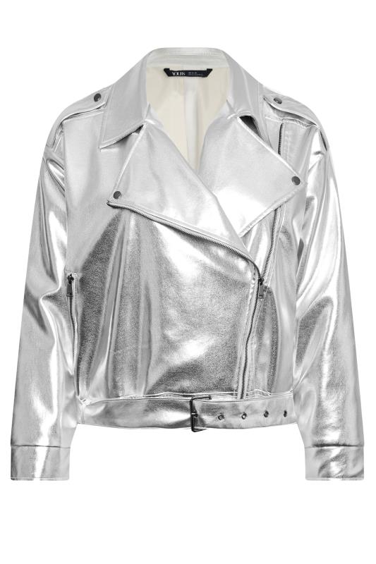 LIMITED COLLECTION Plus Size Silver Metallic Biker Jacket | Yours Clothing 6