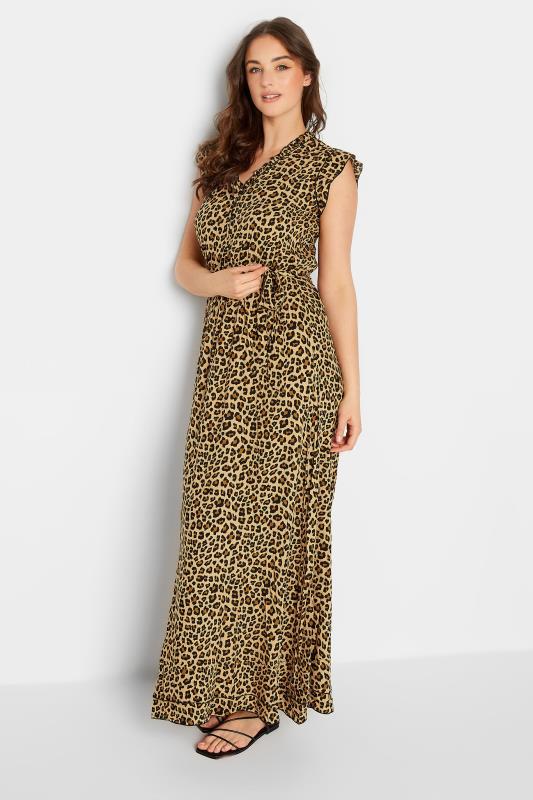 LTS Tall Women's Brown Animal Print Frill Sleeve Maxi Dress | Long Tall Sally 2