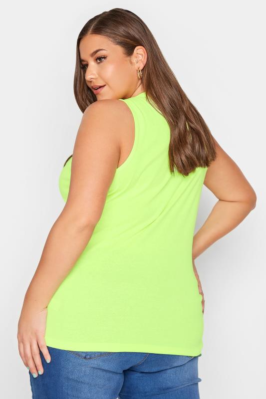 Plus Size YOURS FOR GOOD Neon Green Rib Button Detail Vest Top | Yours Clothing 3