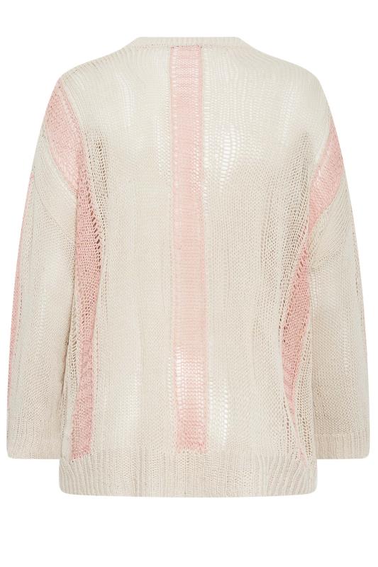 YOURS Plus Size Ivory White Distressed Open Knit Jumper | Yours Clothing 7
