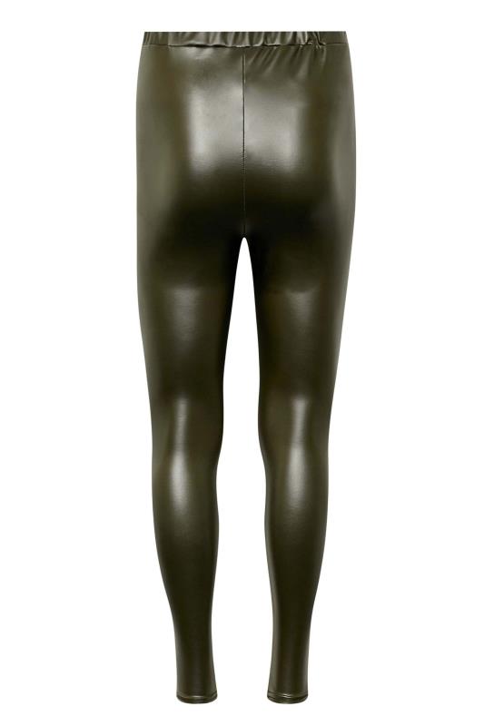 YOURS PETITE Plus Size Khaki Green Stretch Leather Look Leggings