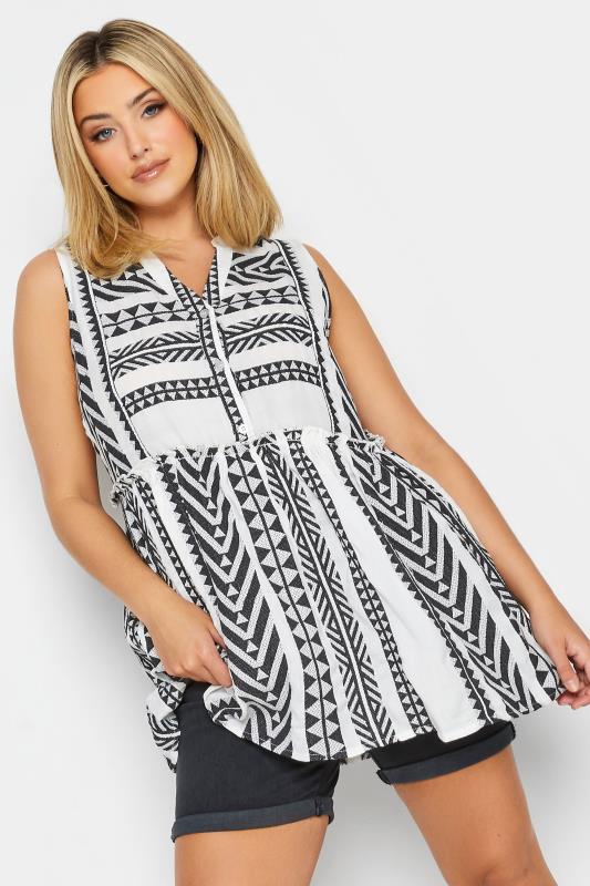 LIMITED COLLECTION Plus Size White Aztec Print Peplum Top | Yours Clothing 1