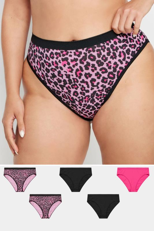 YOURS 5 PACK Plus Size Pink Leopard Print High Leg Knickers | Yours Clothing 1