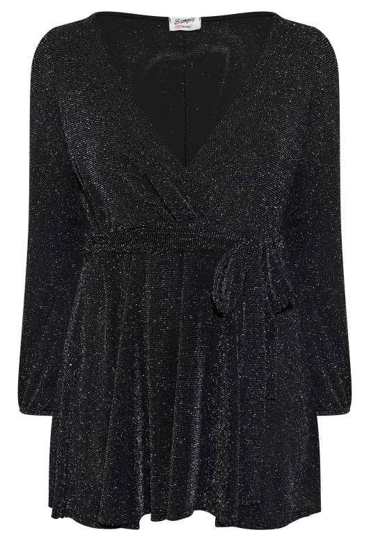 YOURS LONDON Plus Size Black Glitter Wrap Top | Yours Clothing 6