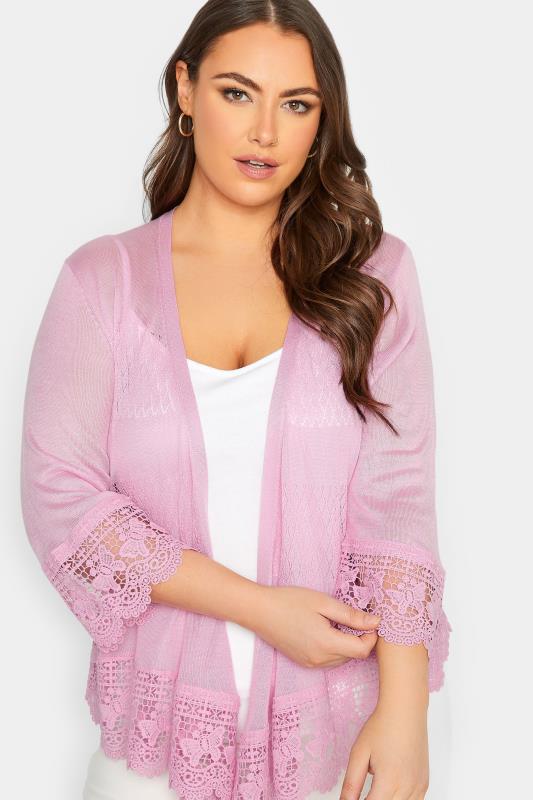 YOURS Plus Size Pink Lace Waterfall Shrug | Yours Clothing 4