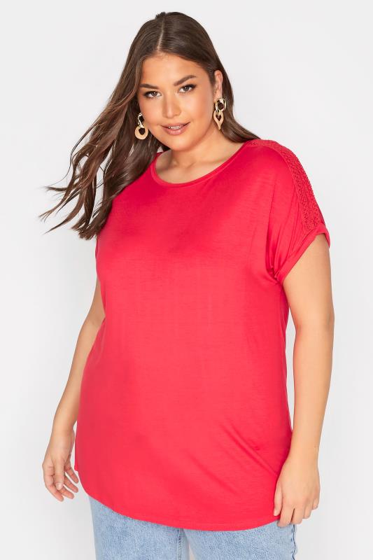 Curve Red Lace Shoulder T-Shirt 1