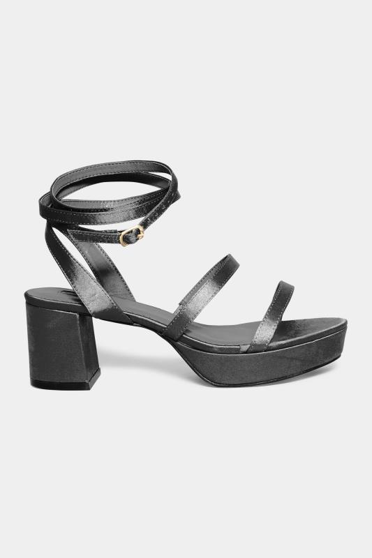 LIMITED COLLECTION Black Satin Strappy Platform Heels In Wide E Fit & Extra Wide EEE Fit 3