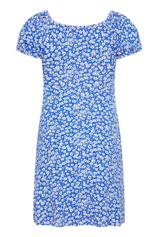Petite Blue Floral Print Tea Dress 8