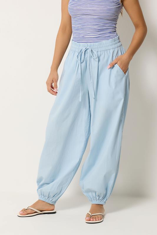 PixieGirl Petite Women's Light Blue Cotton Poplin Barrel Leg Trousers | PixieGirl 1