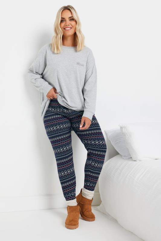 YOURS Plus Size Navy Blue Fairisle Cuffed Pyjama Bottoms | Yours Clothing 2