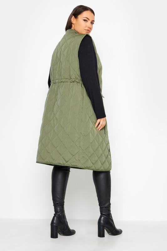YOURS Plus Size Green Lightweight Quilted Midi Gilet | Yours Clothing 3