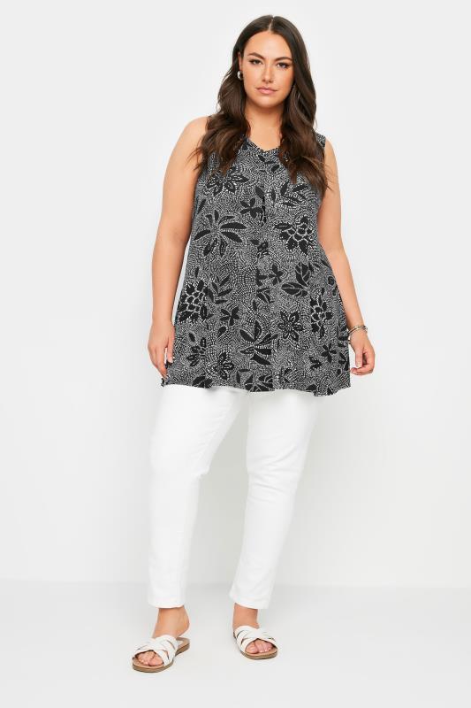 YOURS Plus Size Black Abstract Floral Print Swing Vest Top | Yours Clothing 2