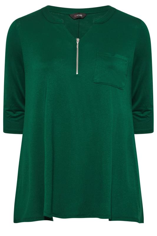 Plus Size Forest Green Zip Front Top | Yours Clothing 7