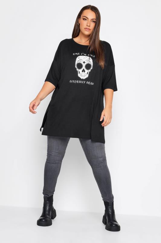 YOURS Curve Plus Size Black 'Literally Dead' Slogan T-Shirt | Yours Clothing  2