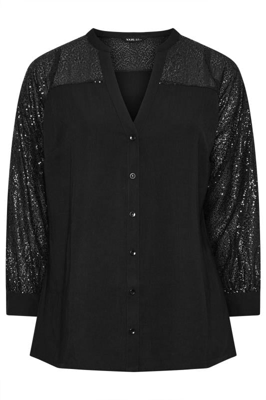 YOURS Plus Size Black Sequin Sleeve Blouse | Yours Clothing  5