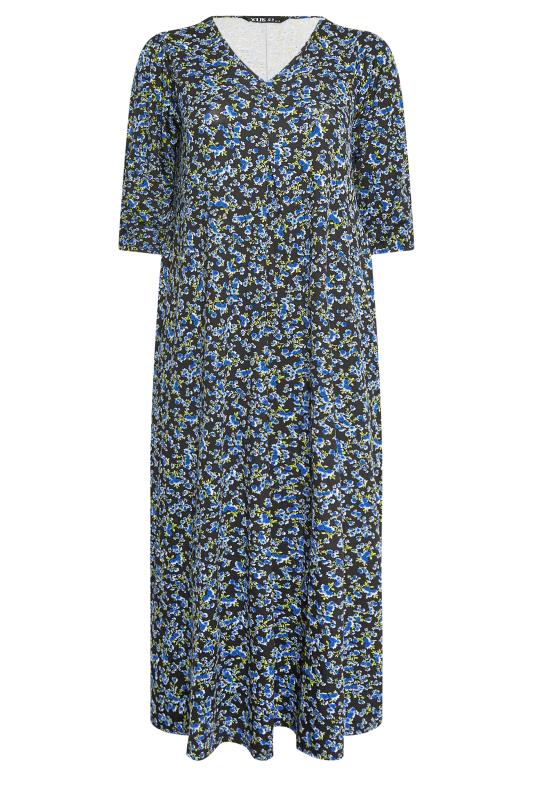YOURS Plus Size Blue Ditsy Floral Print Maxi Dress | Yours Clothing 6
