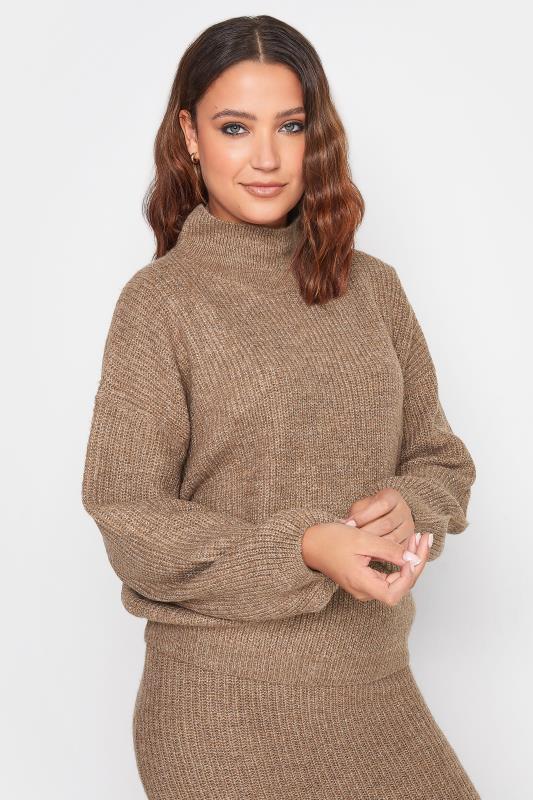 LTS Tall Beige Brown Funnel Neck Knitted Jumper | Long Tall Sally  4