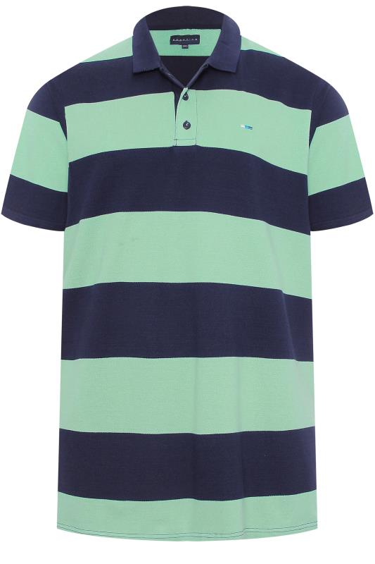 BadRhino Big & Tall Navy Blue & Mint Green Block Striped Polo Shirt 2